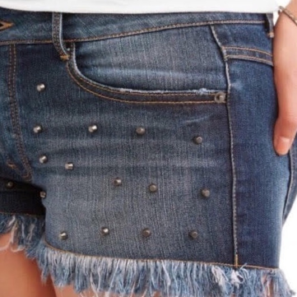 Stud Embellished Denim Shorts, Dark Wash